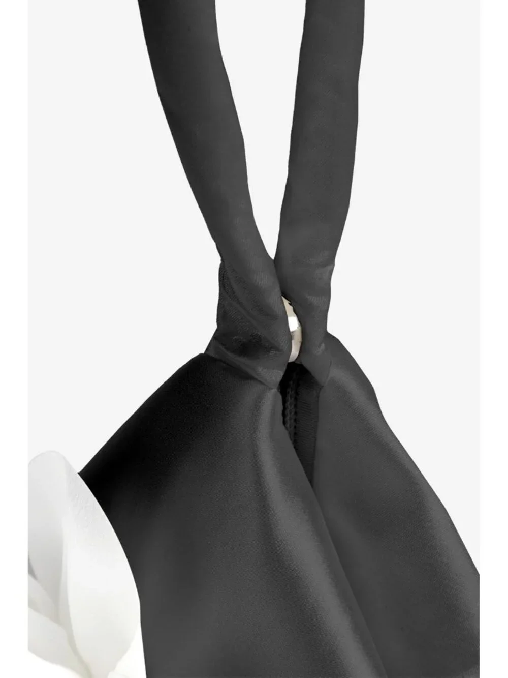 Women's Black White Flower Satin Style Evening Bags Triangle Zipper Clutch Purse